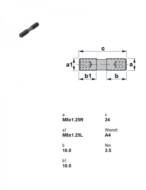 Винт прижимной M8×1,25, правый