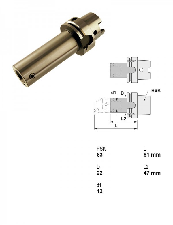 Оправка для расточных головок HSK-A63 Ø12