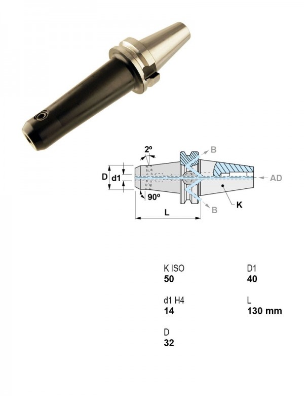 Оправка для концевых фрез комбинированная Weldon/Whistle-Notch JIS B 6339-BT / 50 Ø14