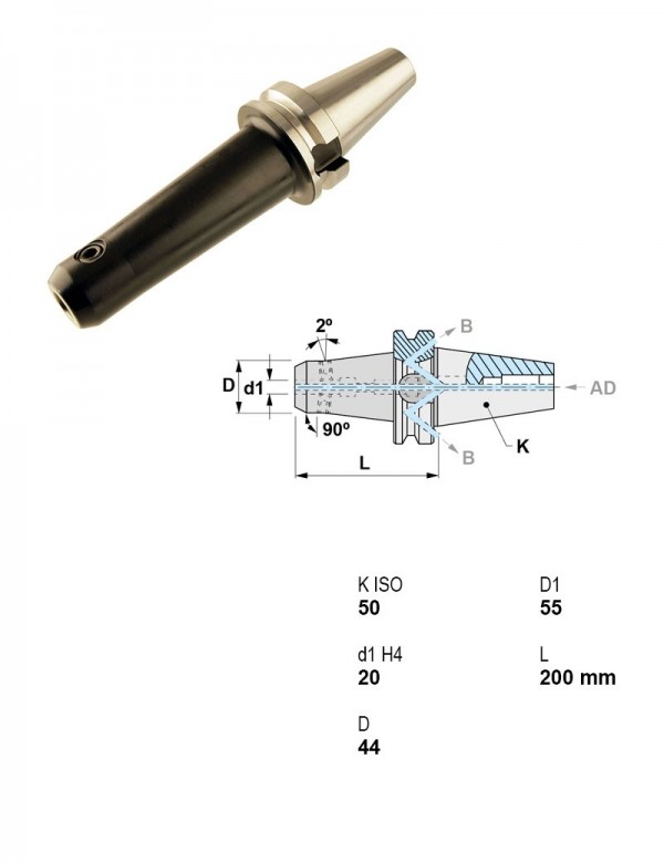 Оправка для концевых фрез комбинированная Weldon/Whistle-Notch JIS B 6339-BT / 50 Ø20