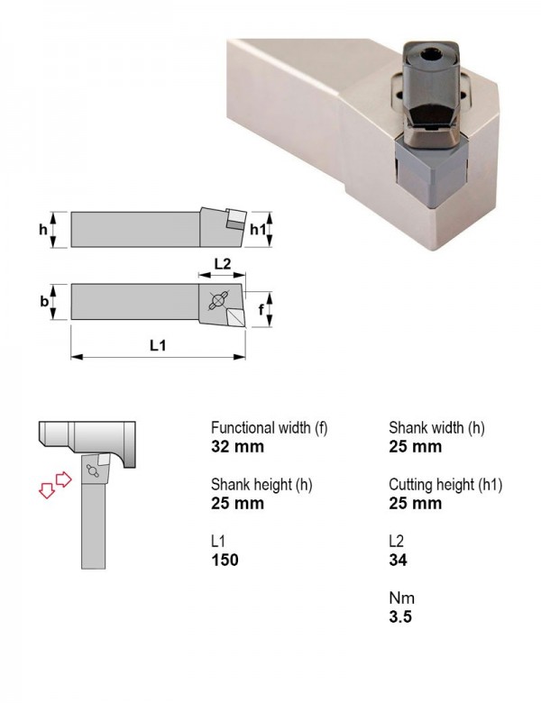 Державка токарная керамическая, 25X25, 95°, левое