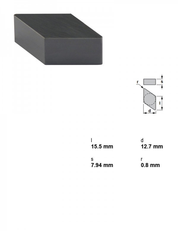 Пластина токарная, ромбическая 55°, IC 12,7 мм, сплав CW1