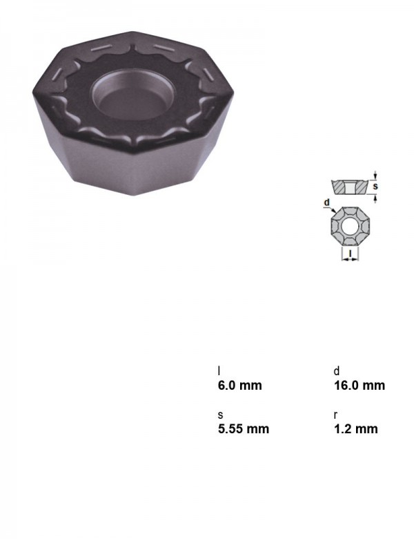 Пластина фрезерная, octogonal 135°, IC 16,0 мм, сплав TIN21