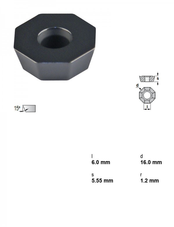 Пластина фрезерная, octogonal 135°, IC 16,0 мм, сплав TIN21