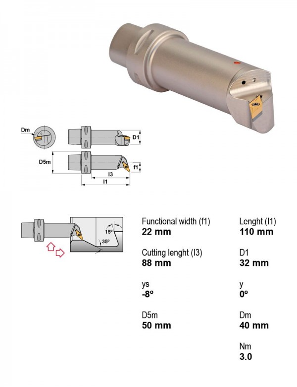Оправка расточная Ø50 мм, 107°30', левое