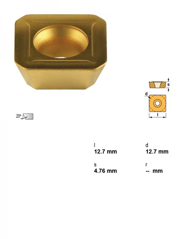 Пластина фрезерная, квадратная 90°, IC 12,7 мм, сплав TIN21