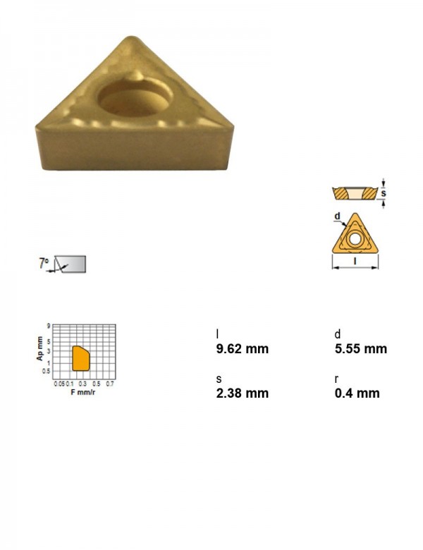 Пластина токарная, треугольная 60°, IC 5,55 мм, сплав TN15