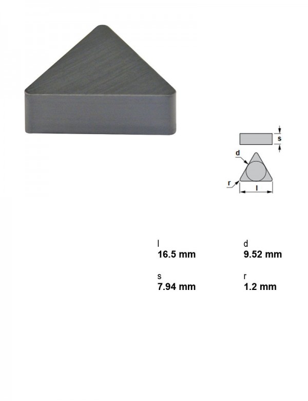 Пластина токарная, треугольная 60°, IC 9,52 мм, сплав CC2