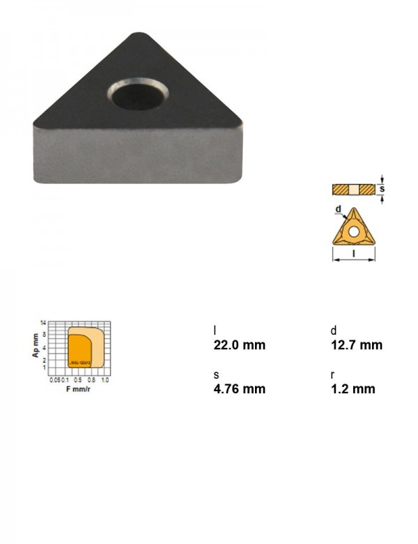 Пластина токарная, треугольная 60°, IC 12,7 мм, сплав TK15