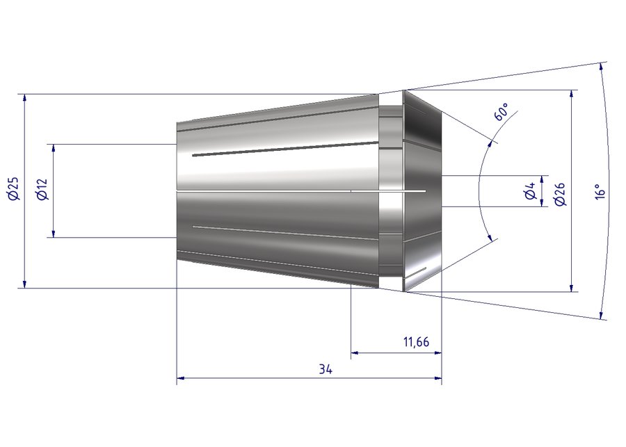 Цанга ER25 EWS 250 430E UP-Ø 4, Ø4 мм, прецизионная (UP), биение ≤ 0,005 мм