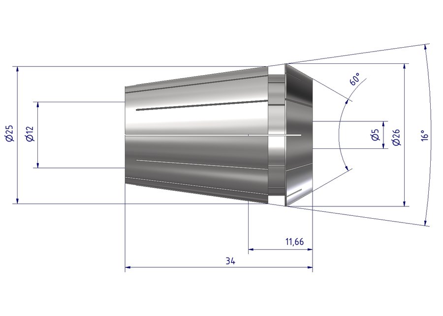Цанга ER25 EWS 250 430E UP-Ø 5, Ø5 мм, прецизионная (UP), биение ≤ 0,005 мм
