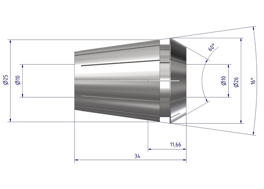 Цанга ER25 EWS 250 430E UP-Ø 10, Ø10 мм, прецизионная (UP), биение ≤ 0,005 мм