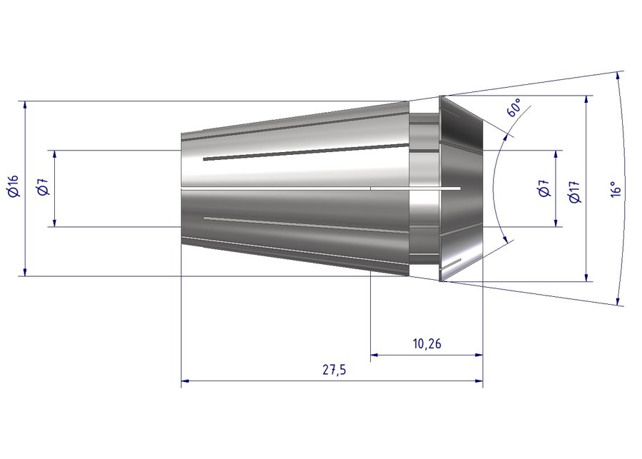 Цанга ER16 EWS 160 426E UP-Ø 7, Ø7 мм, прецизионная (UP), биение ≤ 0,005 мм