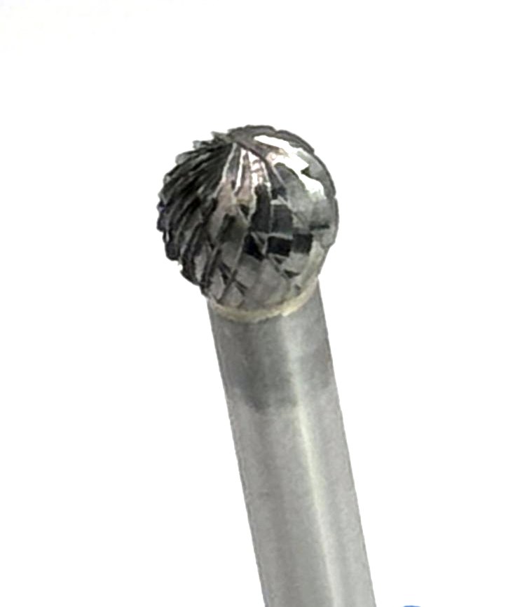Бор-фреза твердосплавная, форма D (шаровая), насечка двойная (06), D101006, Ø9,5 мм, хвостовик Ø6 мм, длина головки 8 мм, общая длина 53 мм